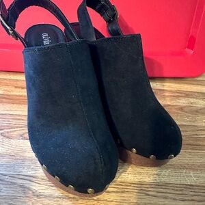 Black Suede like Clogs with faux Wooden Sole